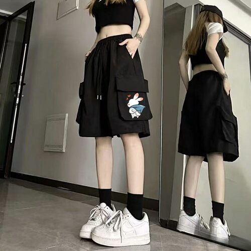 工装女裤子夏季薄款百搭运动短裤宽松休闲裤高腰显瘦爆款五分裤潮 - 图3