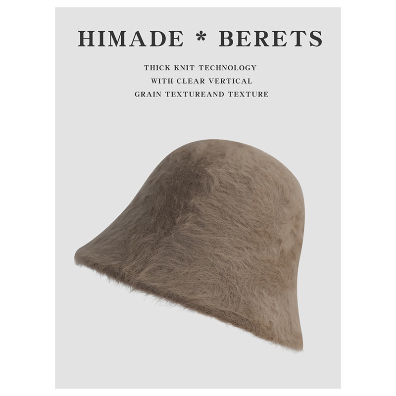 Himade秋冬百搭毛绒渔夫帽显脸小水桶保暖日系素颜盆帽兔毛帽子女