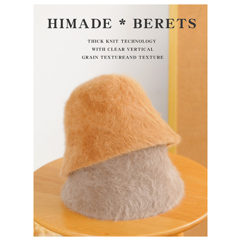 Himade秋冬百搭毛绒渔夫帽显脸小水桶保暖日系素颜盆帽兔毛帽子女