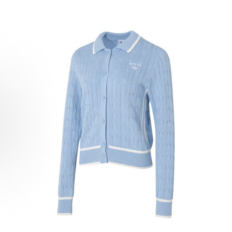 Adidas三叶草女子刺绣logo翻领针织毛衣外套 短裙 JM8017 JM8018,淘宝优惠券,粉丝福利购,淘宝优惠卷