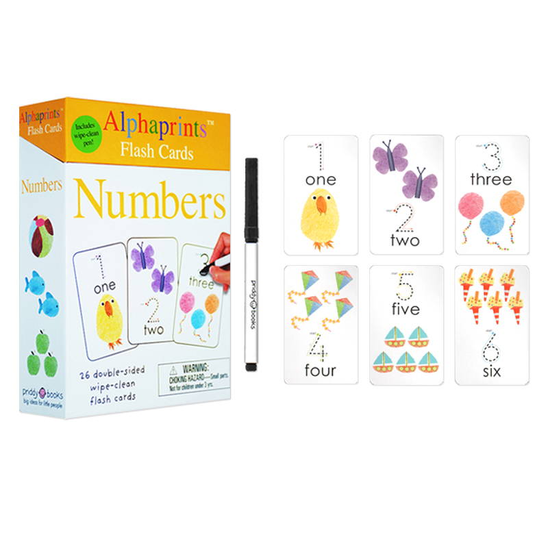 英文原版 Alphaprints Wipe Clean Flash Cards Numbers 儿童英文数字书写指纹活动卡片 盒装26张赠擦写笔