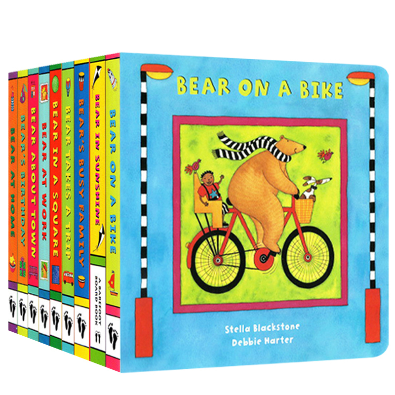 送音频 快乐的比尔熊英文原版 Bear on a Bike /About Town /in a Square / Busy Family 9册纸板书 启蒙认知绘本 Barefoot Books - 图3