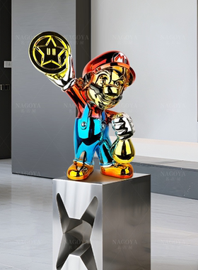 马里奥公仔摆件桌面客厅玄关电视柜家居装饰品电镀轻奢乔迁送礼