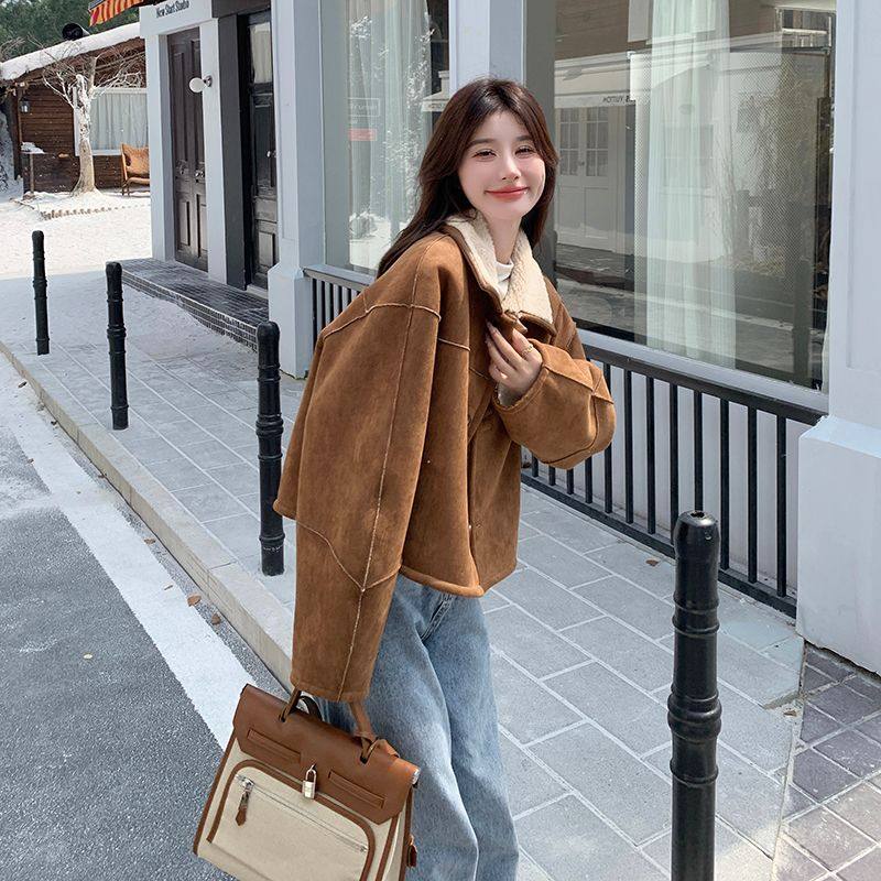 双面穿皮毛一体羊羔毛外套女秋冬新款复古加厚宽松短款麂皮绒上衣,淘宝优惠券,粉丝福利购,淘宝优惠卷