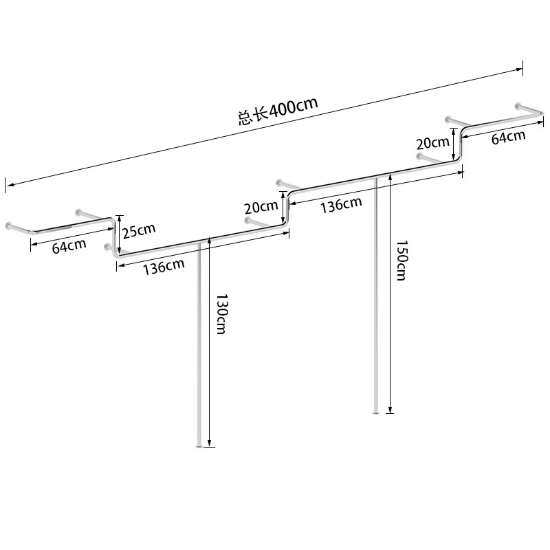 童装服装店不锈钢异形落地展示上墙壁挂衣架网红店挂衣杆货架侧挂