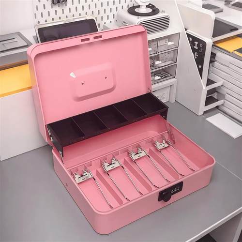 收银箱存钱罐桌面收纳盒大容量儿童家用带锁收纳盒储蓄盒桌面摆件 - 图1