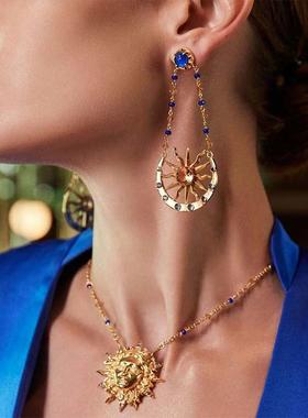 铜镀18K黄金，蓝玛瑙，黄水晶