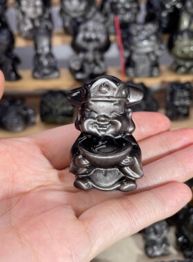 天然银曜石财神摆件超神招财猫