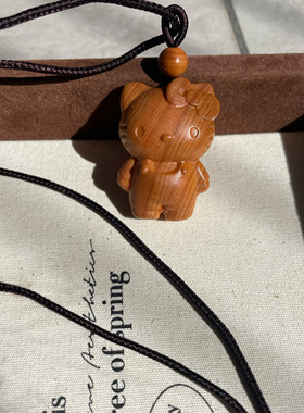 天然陈化老料崖柏木kitty毛衣链凯蒂猫项链绳子萌宠潮玩