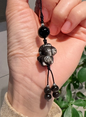 天然银耀石马上有钱手机挂包包好小马钥匙扣黑曜石潮玩挂件吉祥