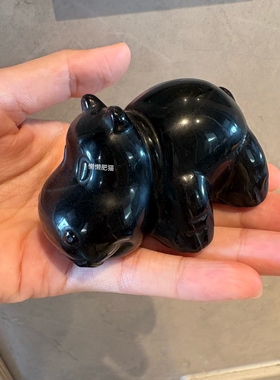 天然银耀石河马摆件潮玩萌宠家居摆件