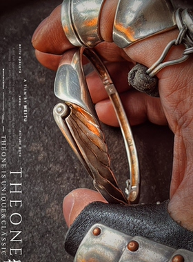 THEONE罕见孤品古董德国纯手工纯银骑士之翼手镯高端复古绅士手环