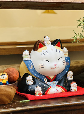 正品日本药师窑陶瓷招财猫储蓄罐商铺开业礼品高档摆件店铺招财猫