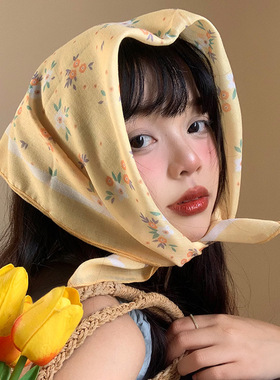 法式碎花甜美可爱防晒小方巾