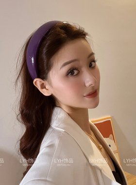 复古紫色皮质发箍女高颅顶压发头箍洗脸发箍气质头饰2024年新款