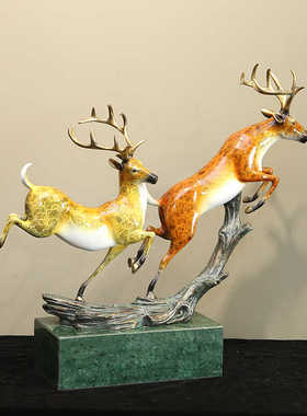 高档玄关鹿摆件全铜新中式