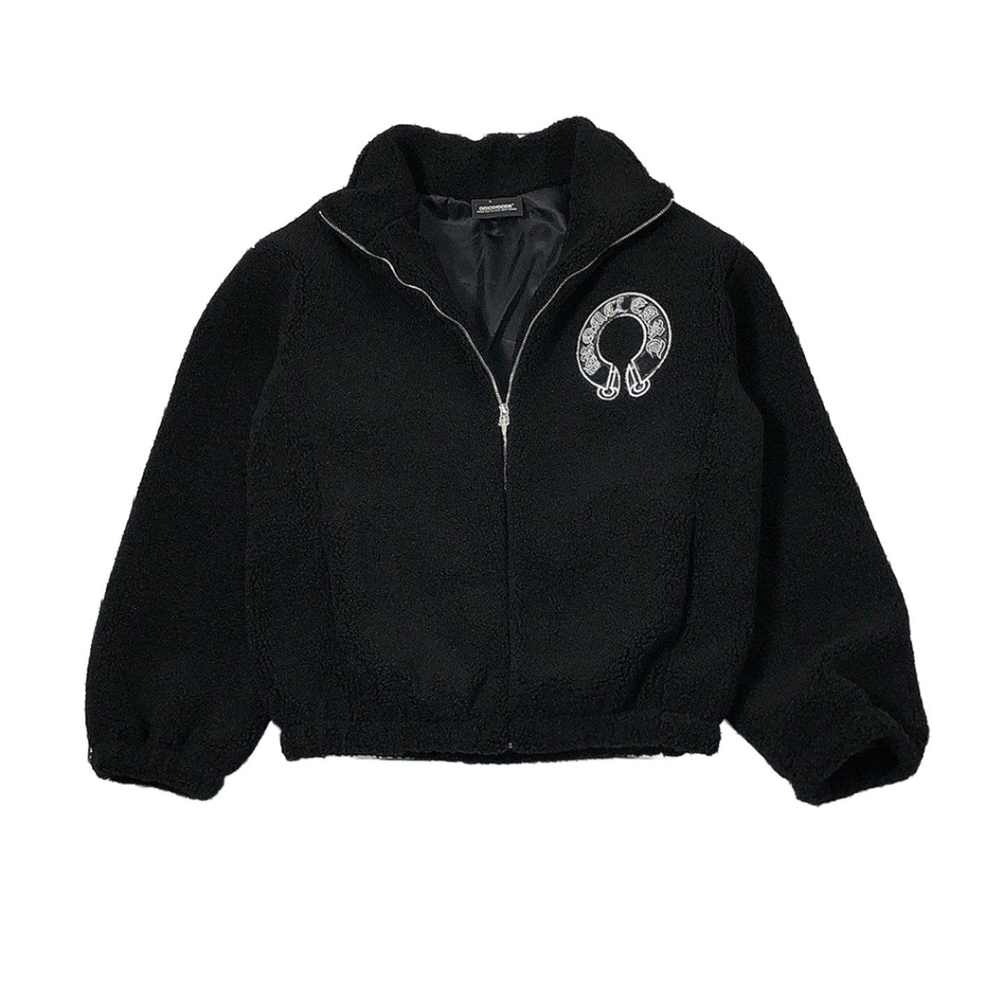 羊羔绒防寒保暖黑色贴皮刺绣立领拉链外套情侣十字架慵懒时尚休闲,淘宝优惠券,粉丝福利购,淘宝优惠卷