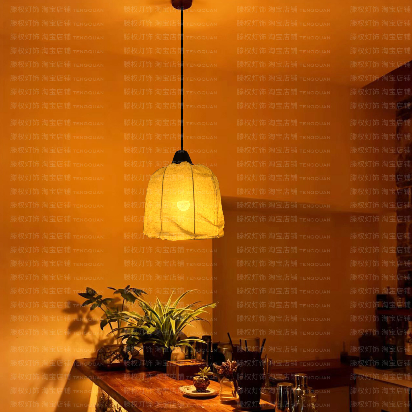 新中式麻布餐厅吊灯复古禅意茶室民宿火锅店装饰氛围灯侘寂风灯笼,淘宝优惠券,粉丝福利购,淘宝优惠卷