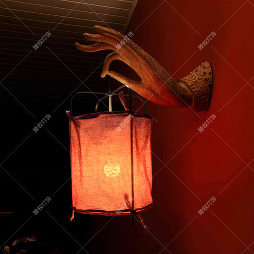 中式复古麻布餐厅吊灯日式火锅店烧烤店射灯灯笼侘寂风茶室禅意灯 - 图3