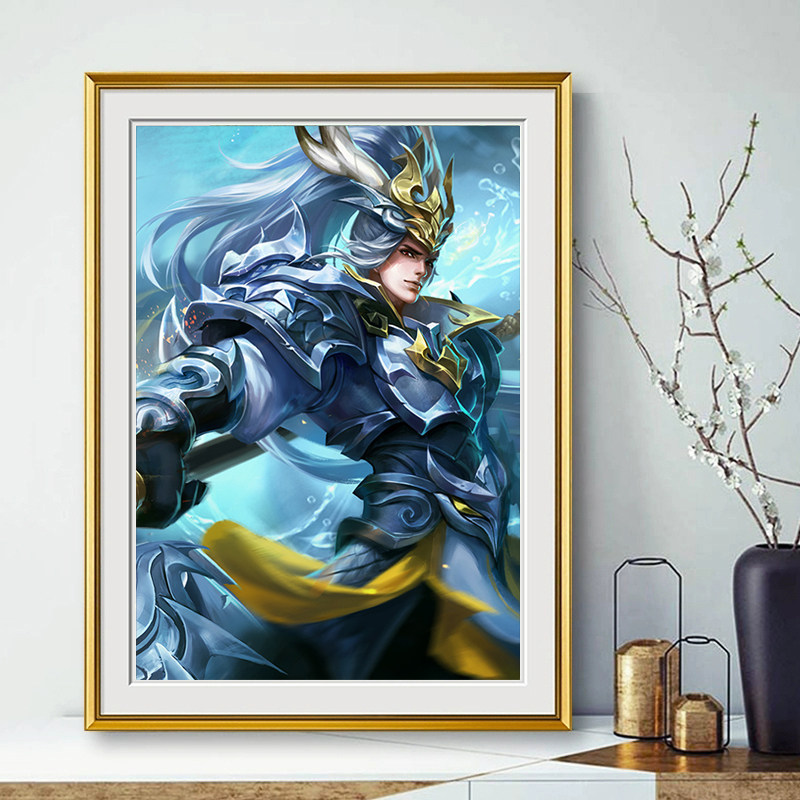 韩信白龙吟竖版十字绣新款线绣卧室王者荣耀皮肤小幅满砖5d钻石画