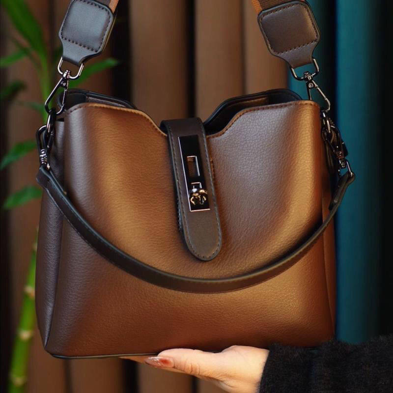 正品女软皮包包2025新款时尚水桶妈妈斜挎包简约肩带单肩软皮女包,淘宝优惠券,粉丝福利购,淘宝优惠卷