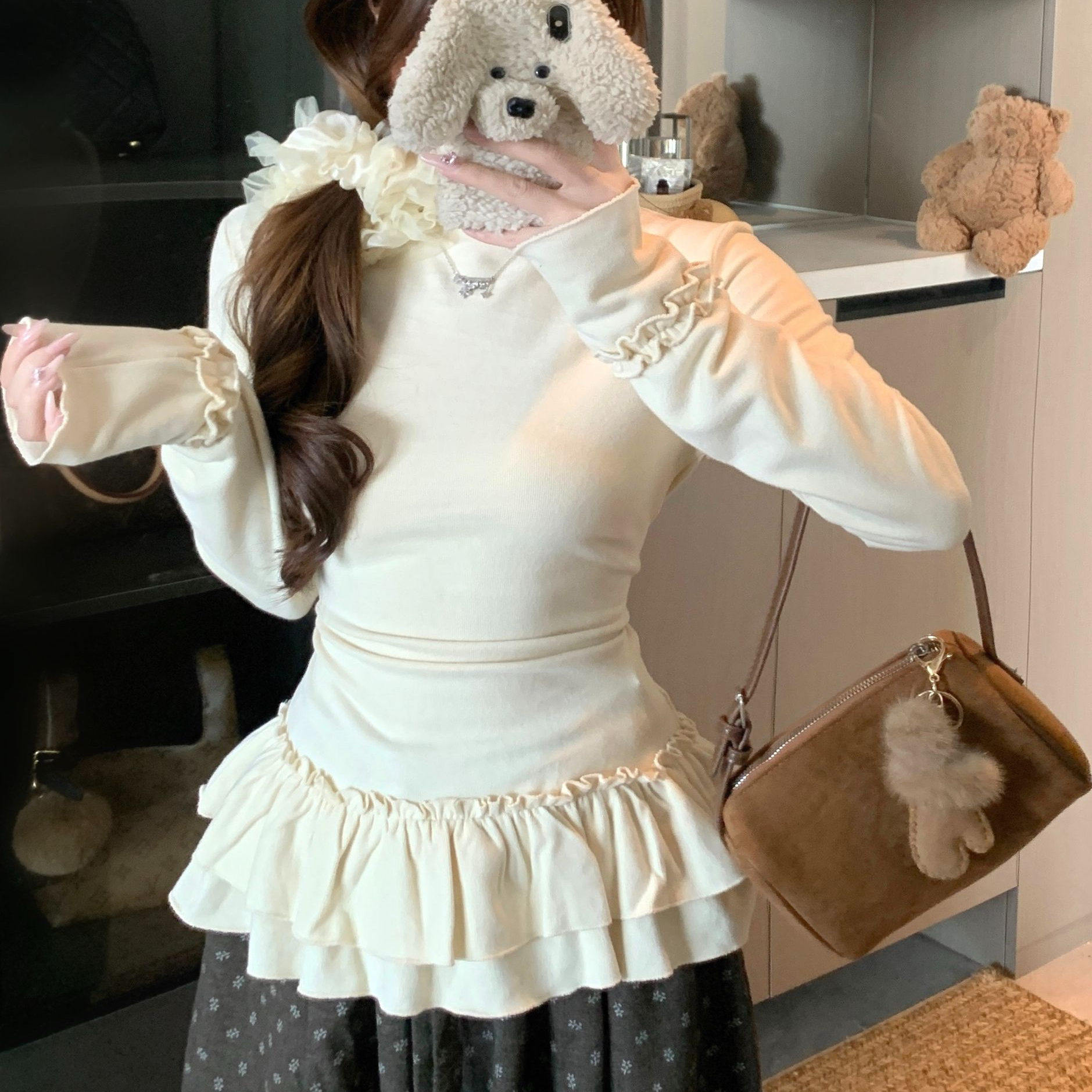 遮肚半高领长袖德绒磨毛花边T恤女百搭甜美风打底衫修身显瘦上衣,淘宝优惠券,粉丝福利购,淘宝优惠卷