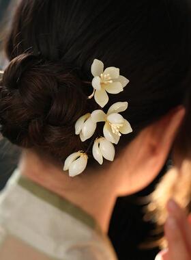 白玉兰花旗袍汉服发簪古风