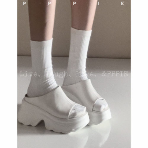 PPPIE 海浪回忆6cm舒适透气真皮厚底拖鞋 - 图1