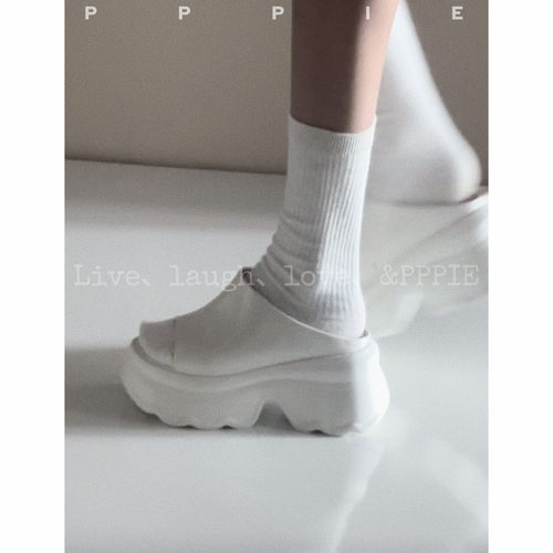 PPPIE 海浪回忆6cm舒适透气真皮厚底拖鞋 - 图0