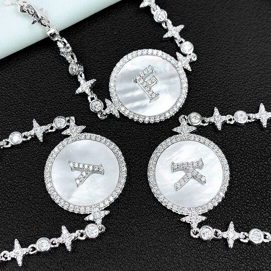 925 sterling silver white mother-of-pearl letter bracelet, adjustable, fashionable and versatile, french star mother-of-pearl bracelet, trendy decoration