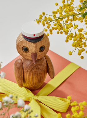 芬兰代购Spring Copenhagen艺术枫木雕塑猫头鹰桌面摆件玄关装饰