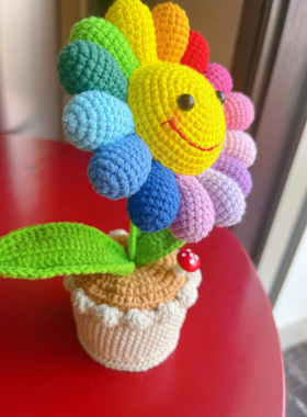 成品手工编织向日葵花束毛线钩织太阳花摆件送女友闺蜜生日礼物
