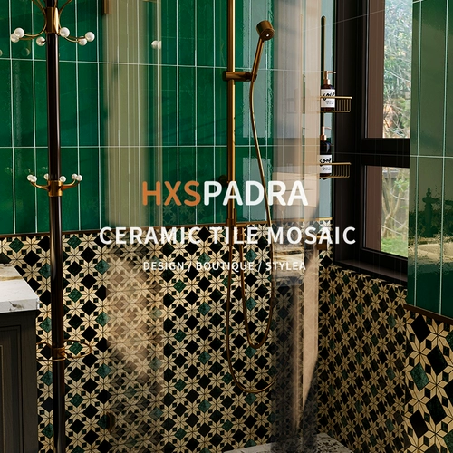 HXSPADRA RETRO Гонконг -стиль камень Большой цветок зеленый мозаичный фона стена темно -зеленый мраморный балкон балкон кирпич