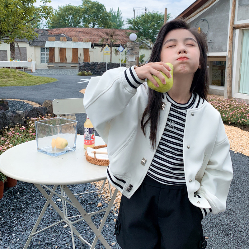 女童外套春秋款原宿风童装亲子夹克短款洋气休闲中大童女孩棒球服