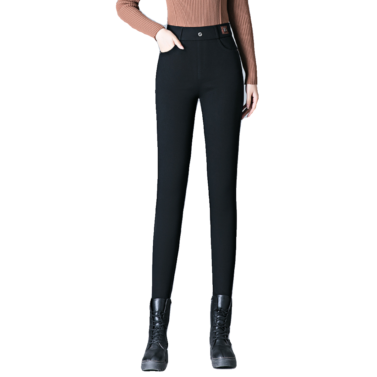 加绒黑色牛仔裤女2024冬季新款高腰修身显瘦弹力紧身小脚铅笔加厚