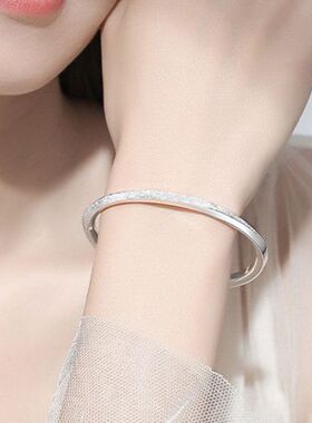 999纯银手镯莫比乌斯女款磨砂手环开口年轻款简约ins冷淡风礼物