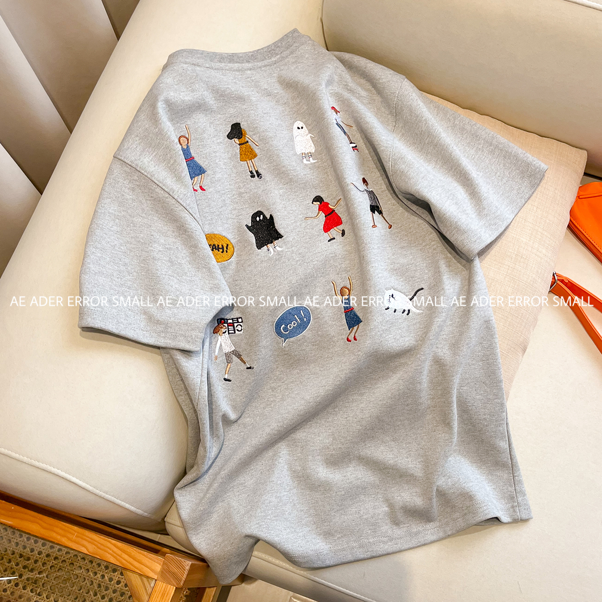 ader error small刺绣卡通小人短袖t恤夏季宽松纯棉圆领男女情侣 - 图1