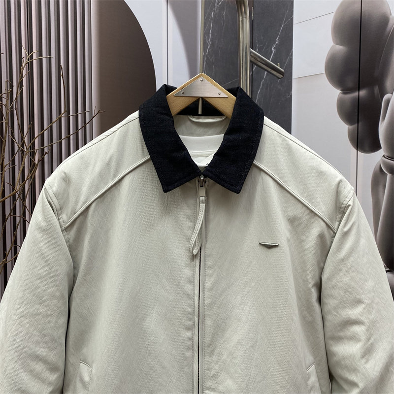 Spring minimalist lapel zipper short warm men's cotton coat