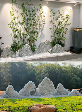 枯山水天然景观石厂家石雕造景雪浪石室内外假山石切片组合