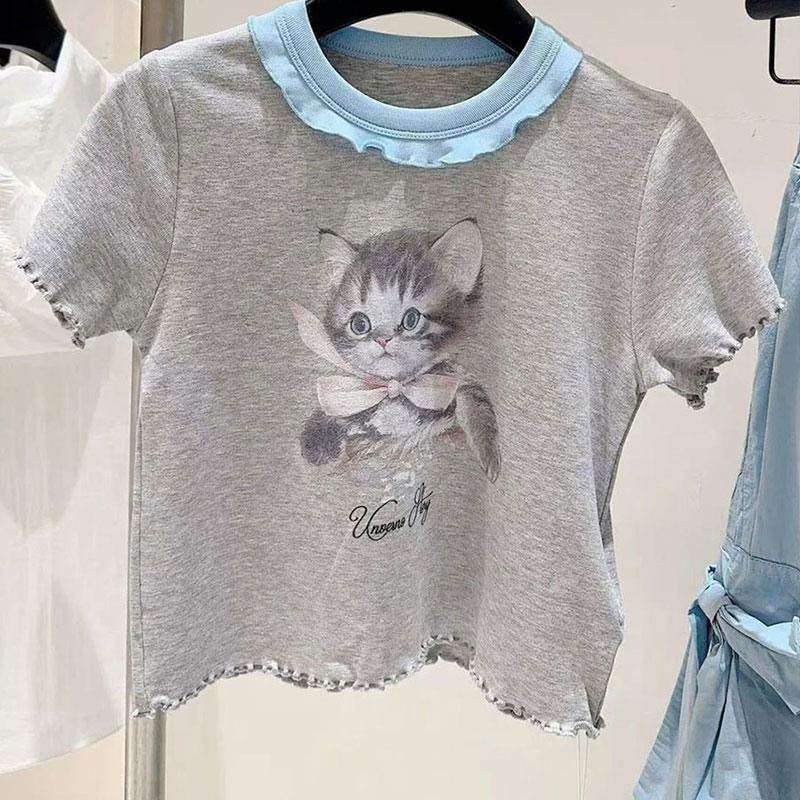 女童短袖T恤儿童上衣夏装2025新款卡通打底衫女孩灰色休闲衣服炸1,淘宝优惠券,粉丝福利购,淘宝优惠卷