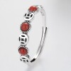S925 sterling silver southern red agate coin-shaped ring for girls with retro geometric wealth and cool design ring