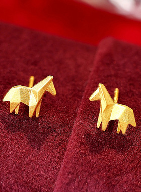 S925纯银磨砂几何光影小马项链女生极简约通勤马年生肖属马锁骨链