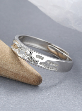 S925纯银狐狸小王子素圈戒指男女生情侣对戒个性简约设计食指环