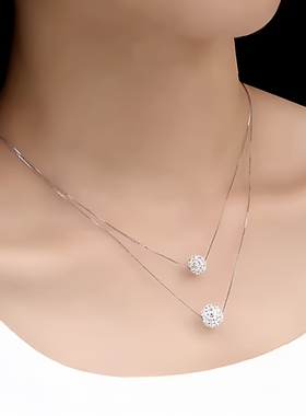 纯银满钻香巴拉圆珠双层项链女