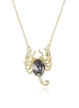 S925纯银椭圆形蓝水晶镶钻蝎子项链女生轻奢个性昆虫动物锁骨链女