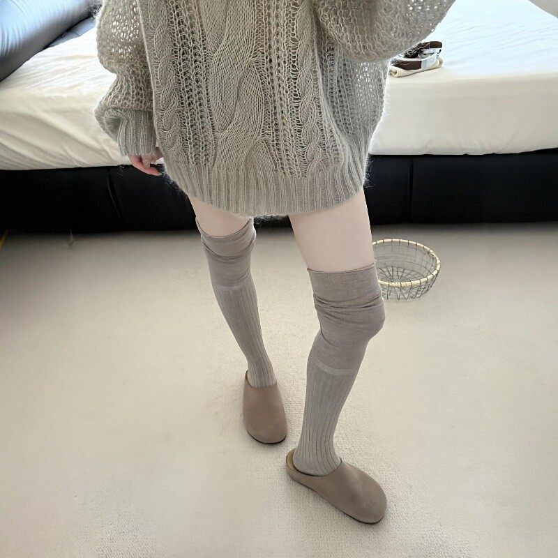 秋冬卡其色长筒袜女咖啡色高筒袜米白色大腿袜日系拼接烟灰过膝袜,淘宝优惠券,粉丝福利购,淘宝优惠卷