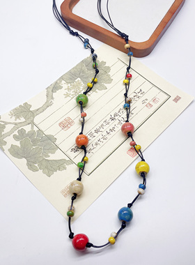 法式复古双层串珠叠戴陶瓷项链多巴胺高级感彩色爱心项饰长款百搭