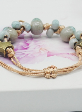 瓷饰缘原创手工编织手链 时尚森系 百搭陶瓷饰品 手链夏季特卖