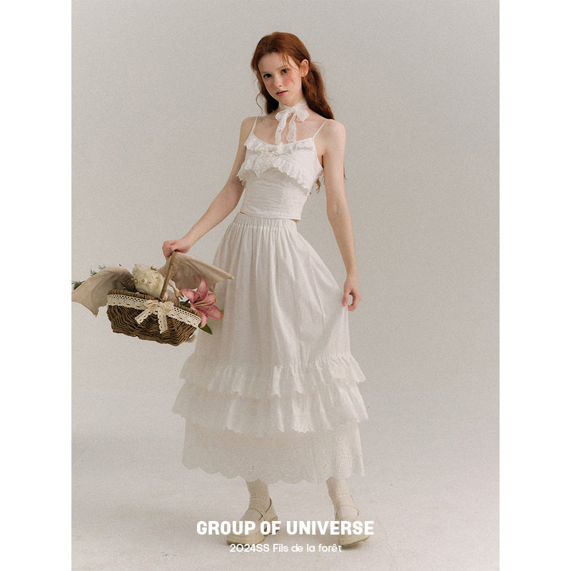 银河万岁Narcissus水仙和蝴蝶 白色提花蕾丝吊带背心半身裙套装夏,淘宝优惠券,粉丝福利购,淘宝优惠卷