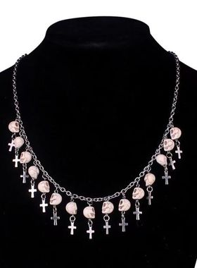 暗黑骷髅头十字架钢钛y2k项链